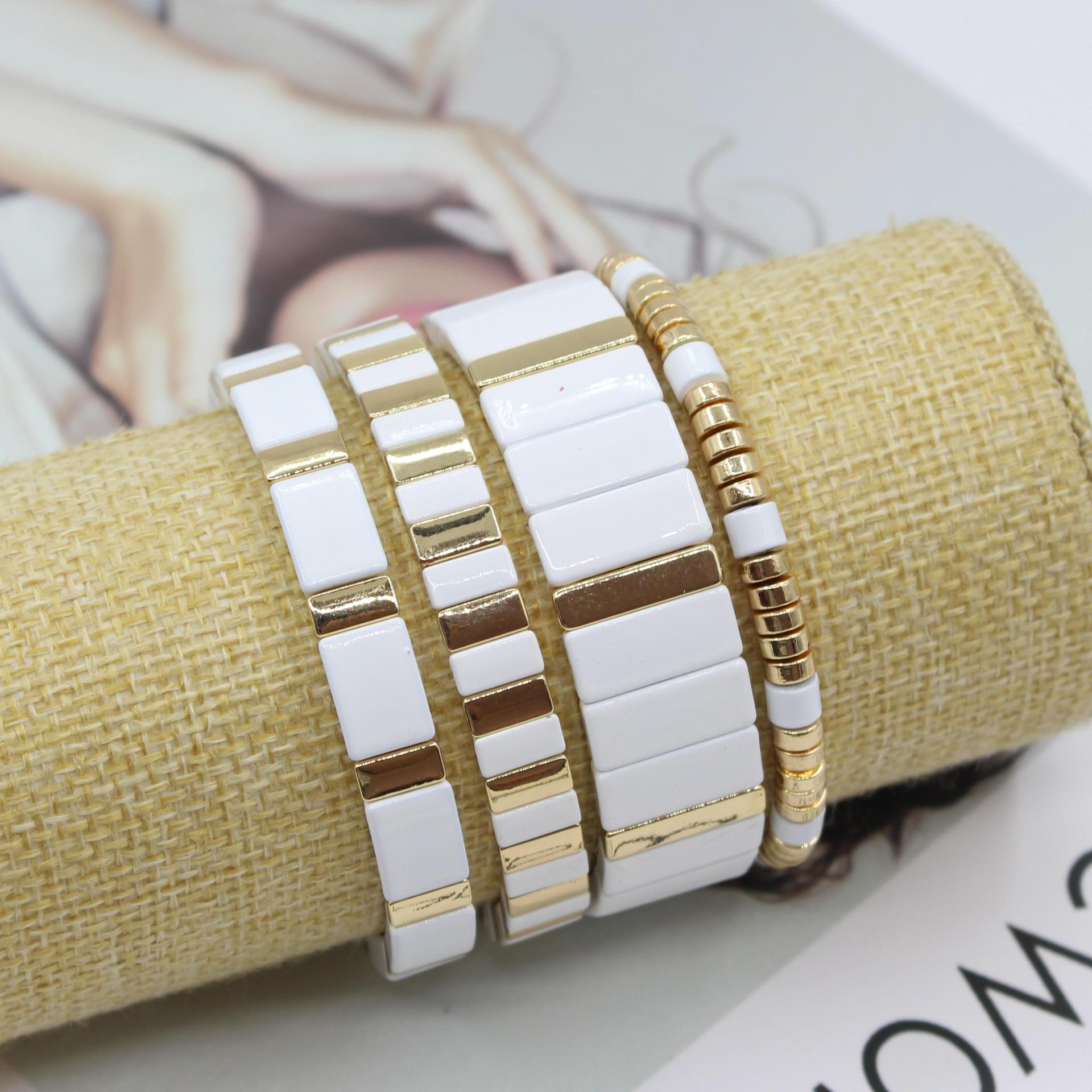 Ceramic Link Bracelet - Czeski emalia biały chłodne pozbawiające tchu