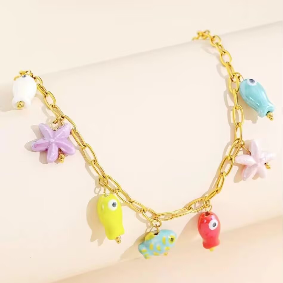 Ceramic Link Bracelet - 5 szt. Nowa Letnia Kolorowa Emaliowana